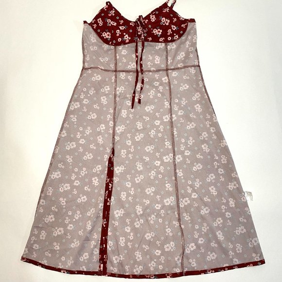 Cbr Burgundy Floral Print Back Zip Side Split Sleeveless Dress Women Size L - Picture 4 of 12